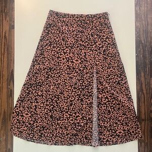 SHEIN Pink Leopard Print A-line Midi Skirt with Slit